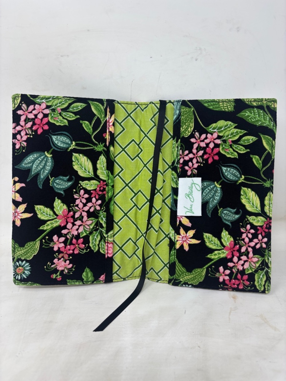 Vera Bradley Black Floral Fabric Book Cover with Pink and Green